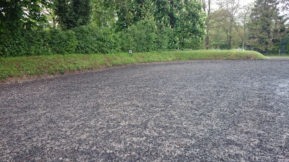 Gravel arena and trees